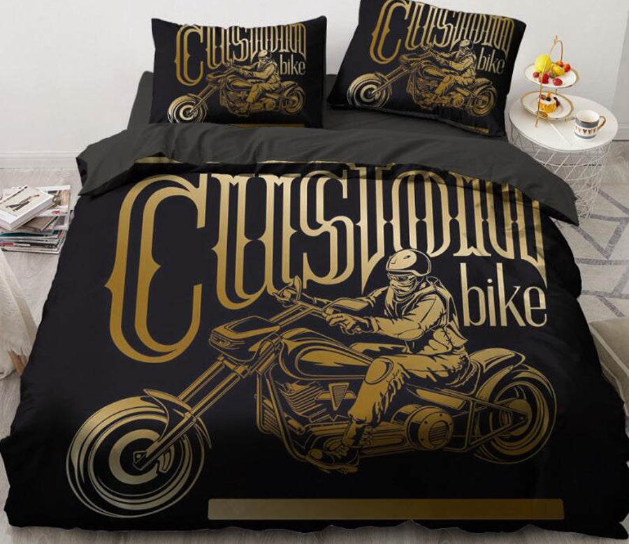 3D Golden Motorcycle 5537 Bed Pillowcases Quilt