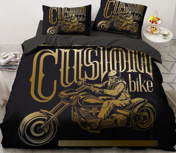 3D Golden Motorcycle 5537 Bed Pillowcases Quilt