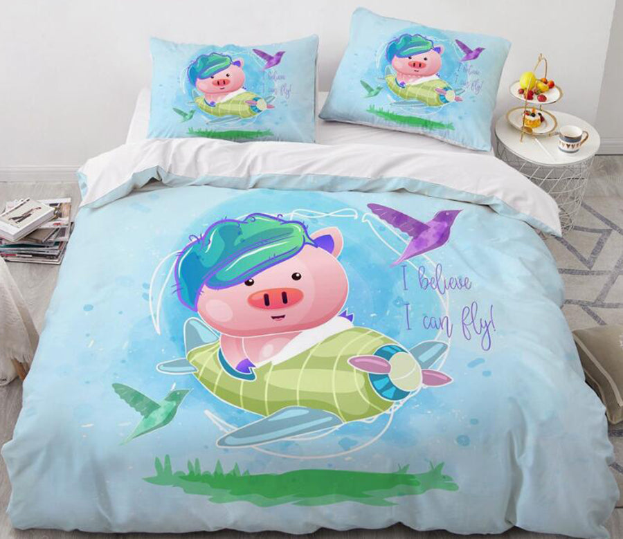 3D Cartoons Aircraft Pig 55165 Bed Pillowcases Quilt
