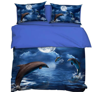 3D Moon Dolphin Jump 11197 Bed Pillowcases Quilt