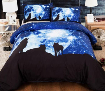 3D Star Moon Wolf Shadow 6671 Bed Pillowcases Quilt