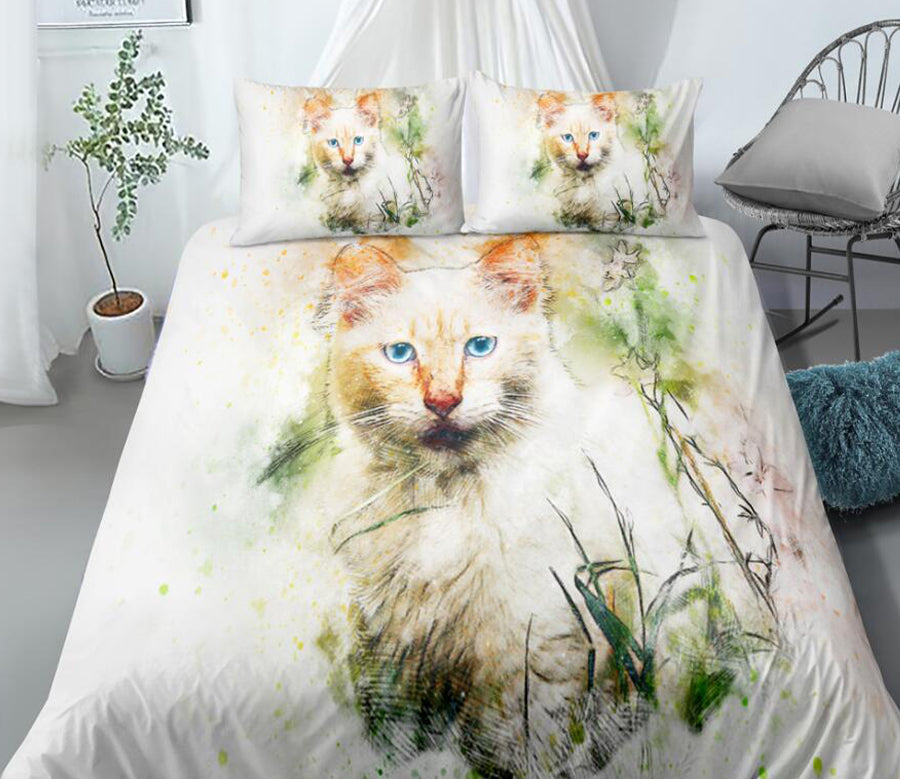 3D Cat Grass 0012 Bed Pillowcases Quilt