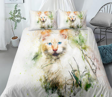 3D Cat Grass 0012 Bed Pillowcases Quilt
