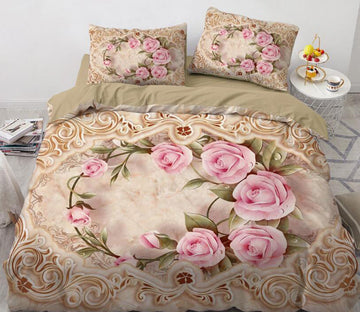3D Lace Pink Rose 9185 Bed Pillowcases Quilt