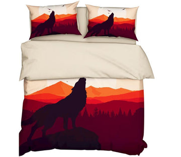 3D Wolf Mountain Peak 9908 Bed Pillowcases Quilt