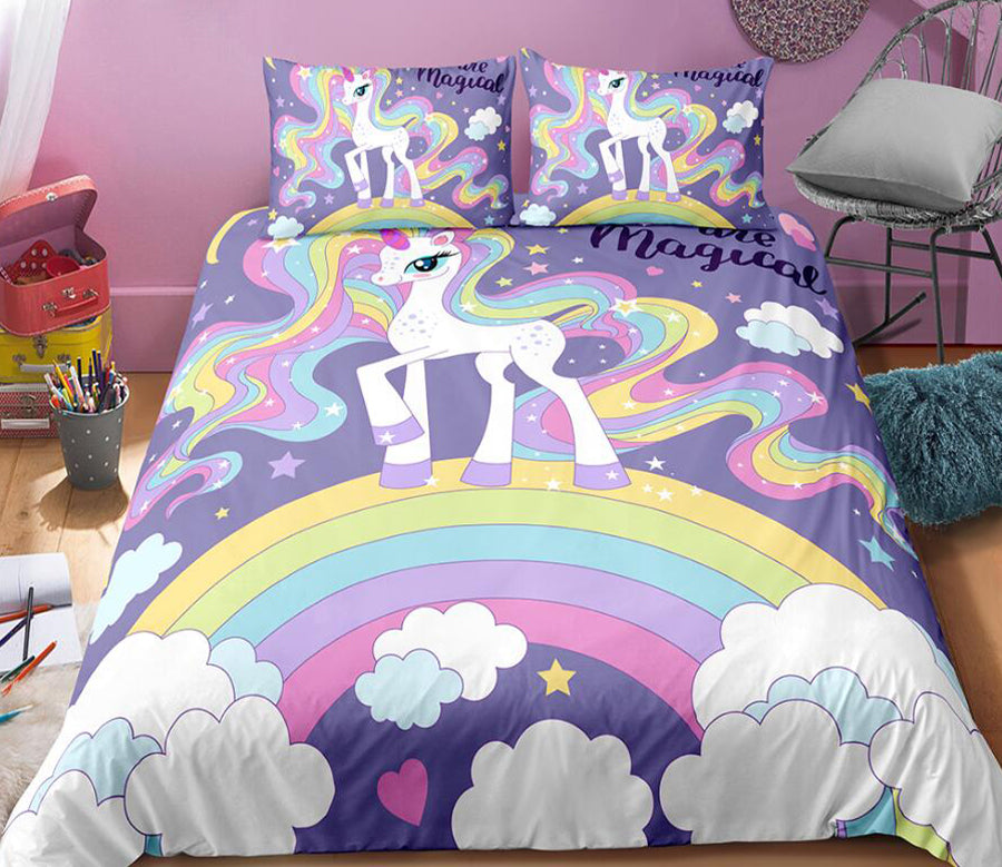 3D Rainbow Clouds Horse 0081 Bed Pillowcases Quilt