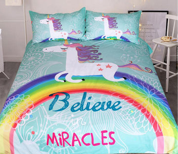 3D Rainbow Unicorn 6650 Bed Pillowcases Quilt