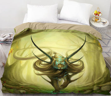 3D Long Hair Long Horns Tiger 8862 Bed Pillowcases Quilt