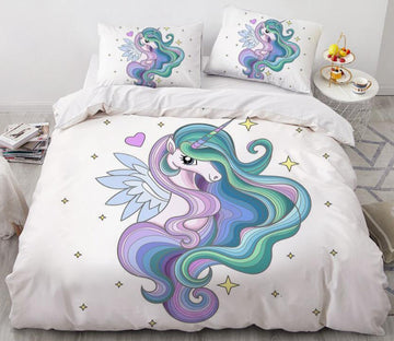 3D Green Purple Unicorn 171 Bed Pillowcases Quilt