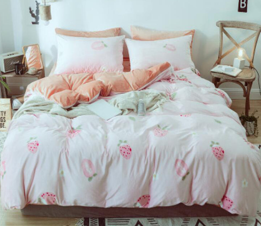 3D Pink Small Strawberry 6695 Bed Pillowcases Quilt