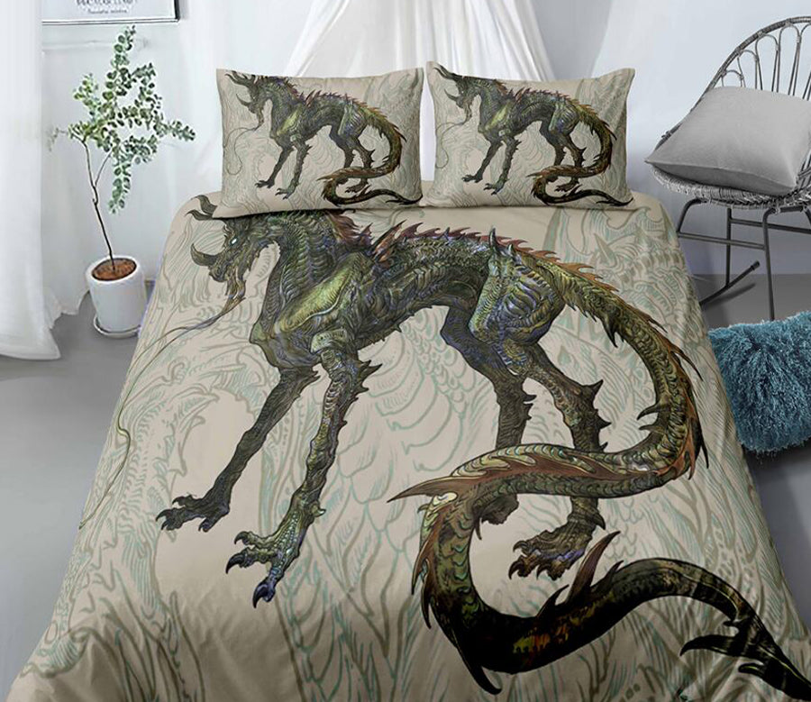 3D Green Dragon 0150 Bed Pillowcases Quilt