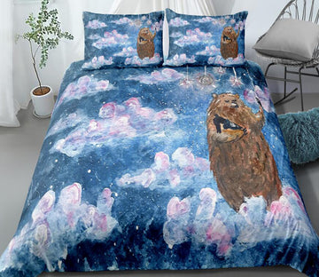3D Clouds Bear 0068 Bed Pillowcases Quilt