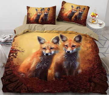 3D Two Foxes 8014 Bed Pillowcases Quilt