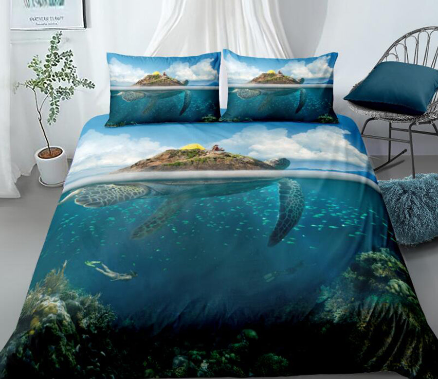 3D Ocean Sea Turtle Stone 88103 Bed Pillowcases Quilt