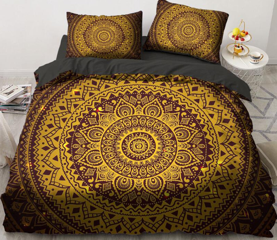 3D Gold Circle Pattern 5554 Bed Pillowcases Quilt