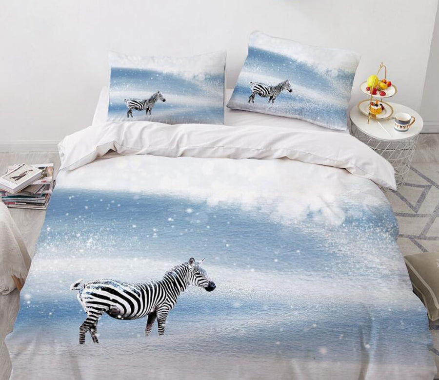 3D Zebra Snow 8052 Bed Pillowcases Quilt