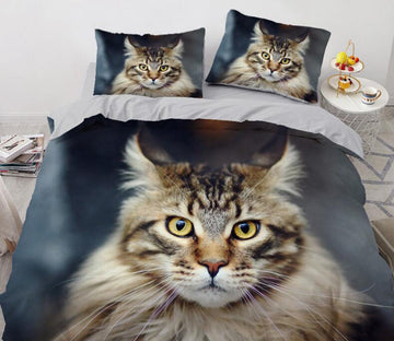 3D Long-Haired Cat 77116 Bed Pillowcases Quilt