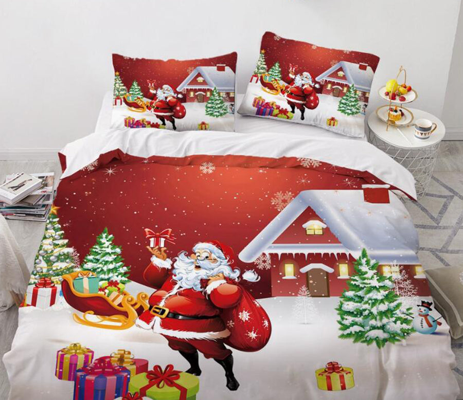 3D Snow Santa Claus 9140 Bed Pillowcases Quilt