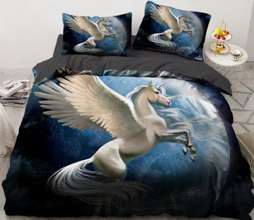 3D White Unicorn Wing Earth 185 Bed Pillowcases Quilt