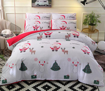 3D White Santa Claus Christmas Tree 66134 Bed Pillowcases Quilt