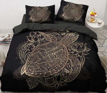 3D Gold Turtle Lotus 5540 Bed Pillowcases Quilt