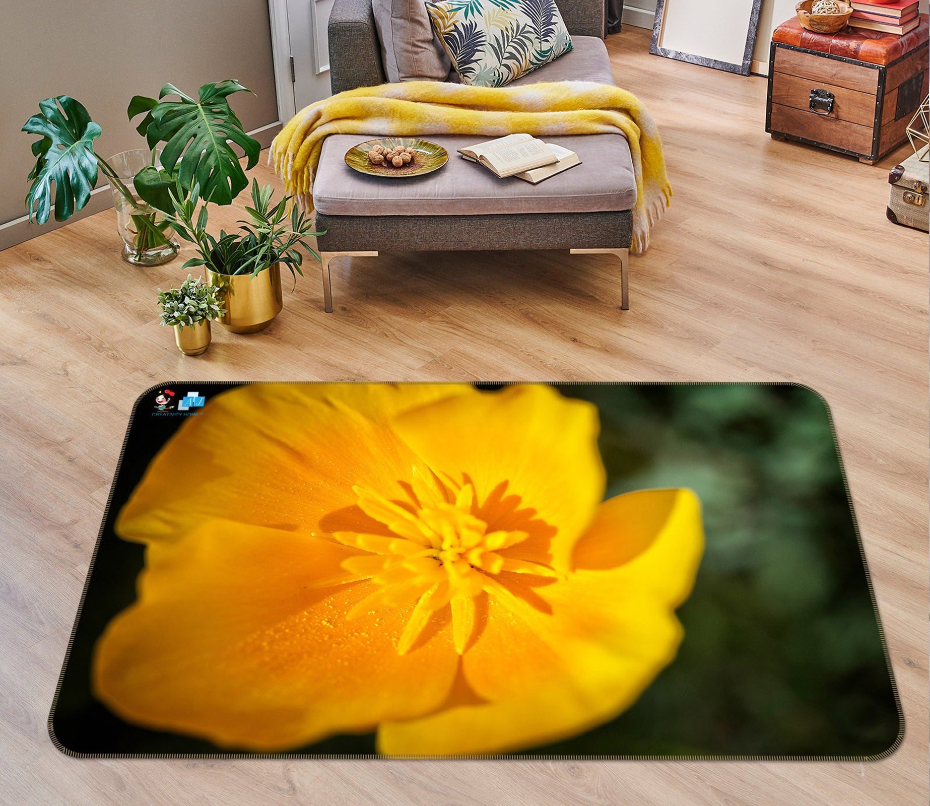 3D Yellow Flowers 62038 Kathy Barefield Rug Non Slip Rug Mat