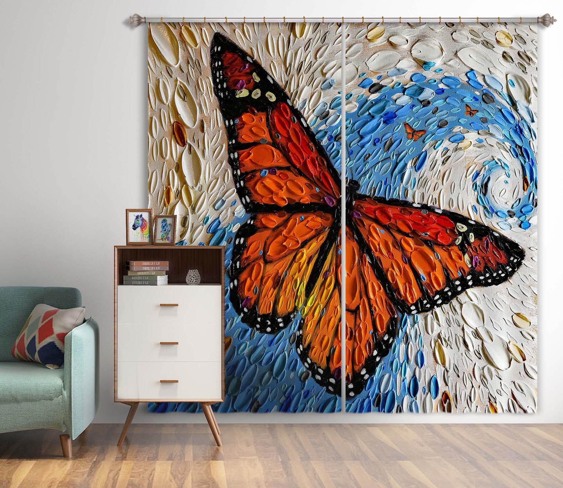 3D Shell Butterfly 069 Dena Tollefson Curtain Curtains Drapes Curtains AJ Creativity Home 