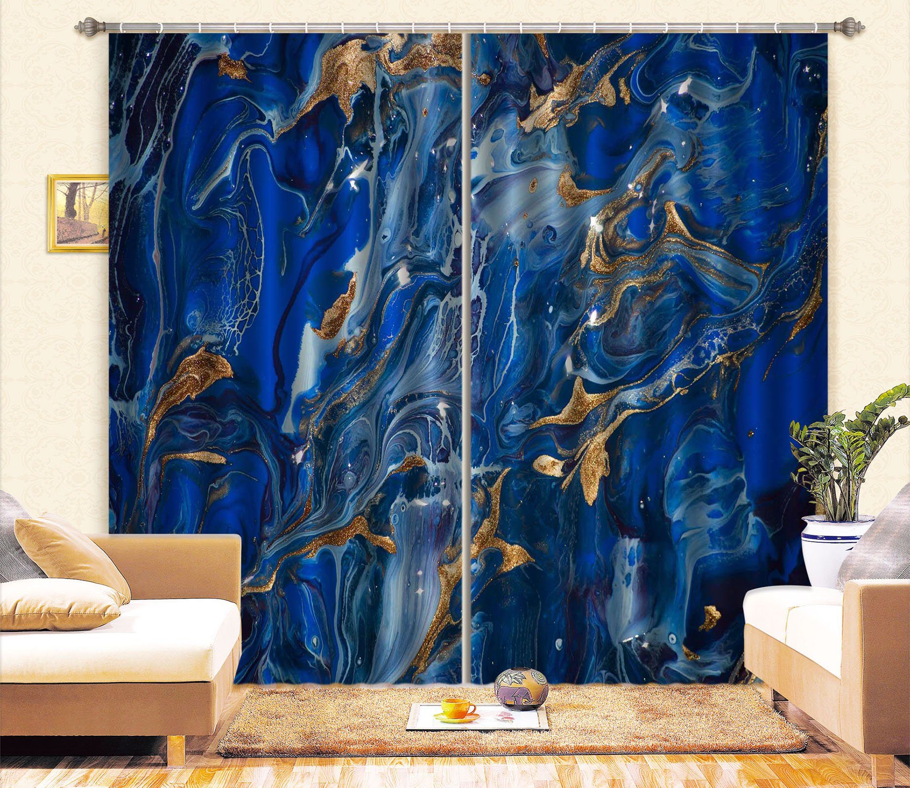 3D Abstract Dark Blue 55 Curtains Drapes Curtains AJ Creativity Home 
