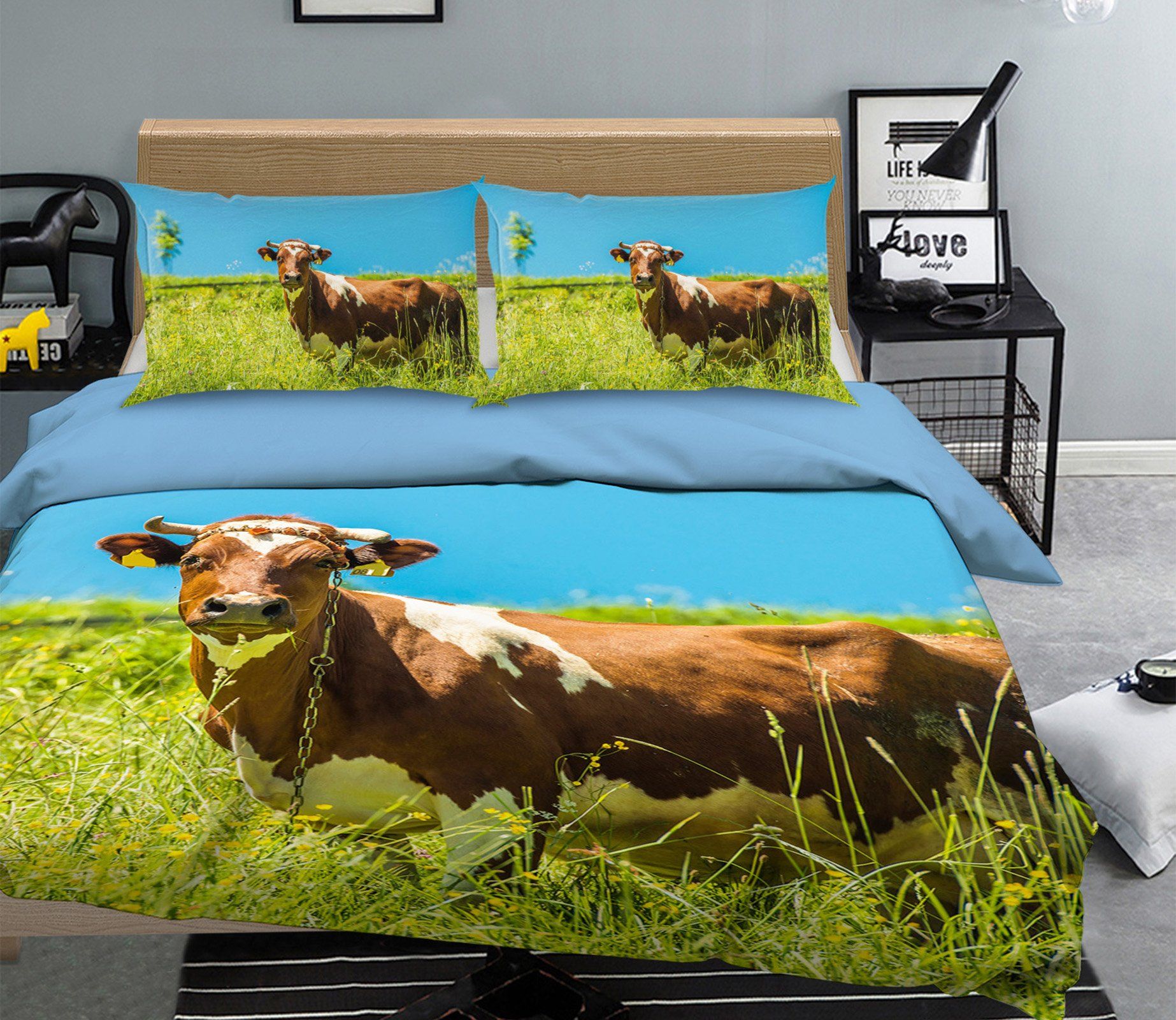 3D Brown Cow 1898 Bed Pillowcases Quilt Quiet Covers AJ Creativity Home 