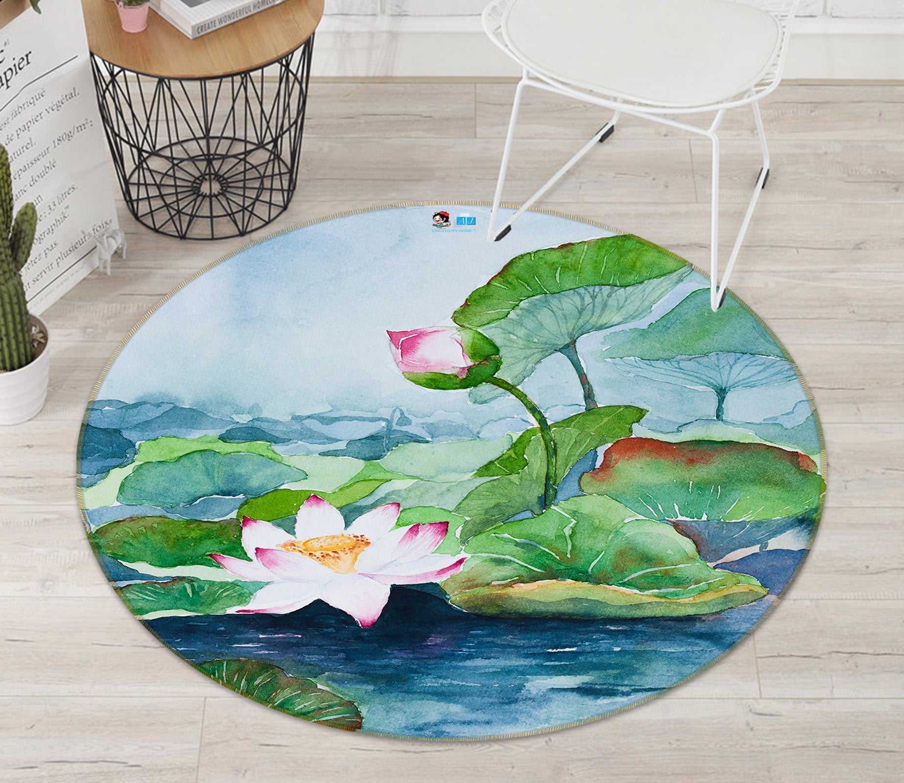 3D Lotus 69182 Round Non Slip Rug Mat