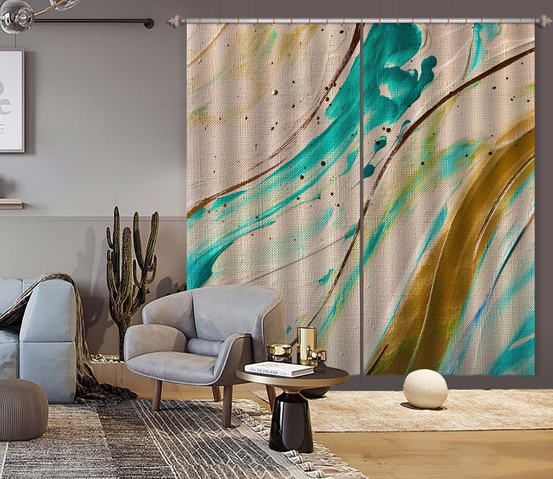 3D Blue Watercolor 338 Skromova Marina Curtain Curtains Drapes