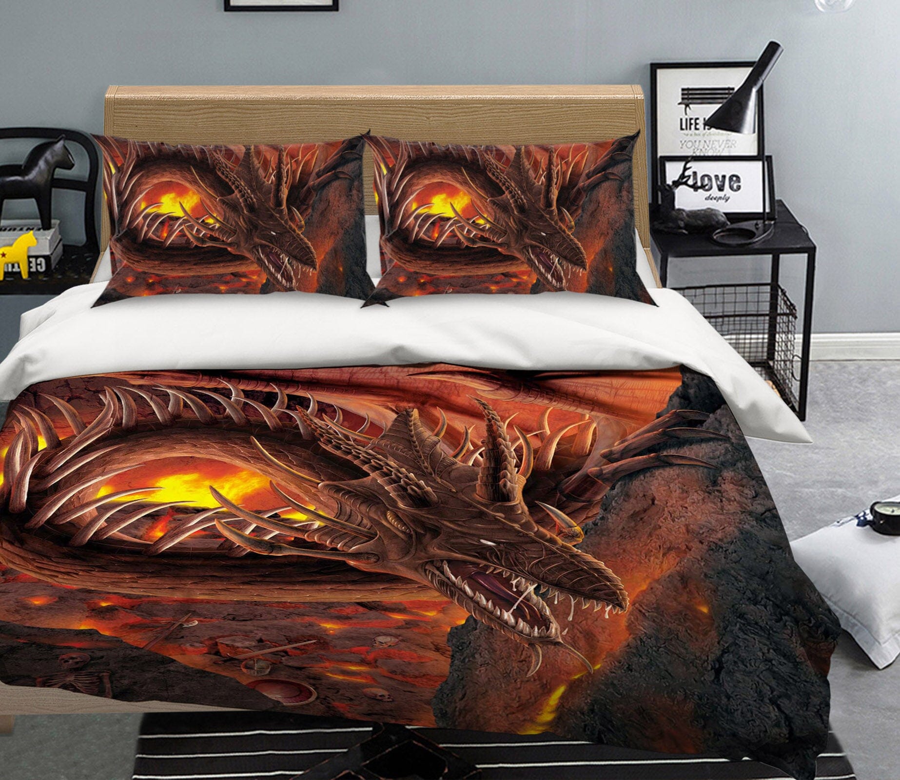 3D HellFire Dragon 050 Bed Pillowcases Quilt Exclusive Designer Vincent Quiet Covers AJ Creativity Home 