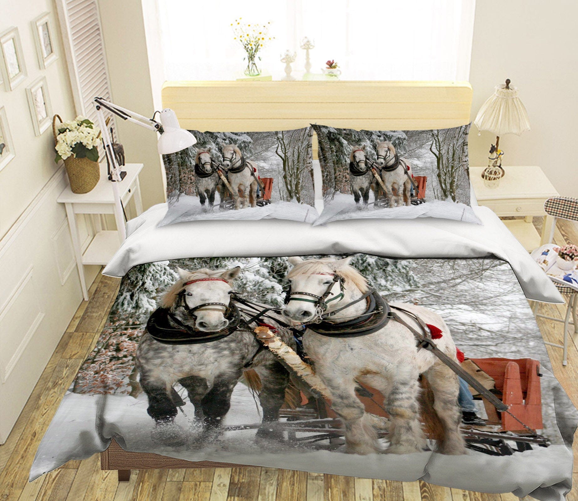 3D White Horse 1941 Bed Pillowcases Quilt Quiet Covers AJ Creativity Home 