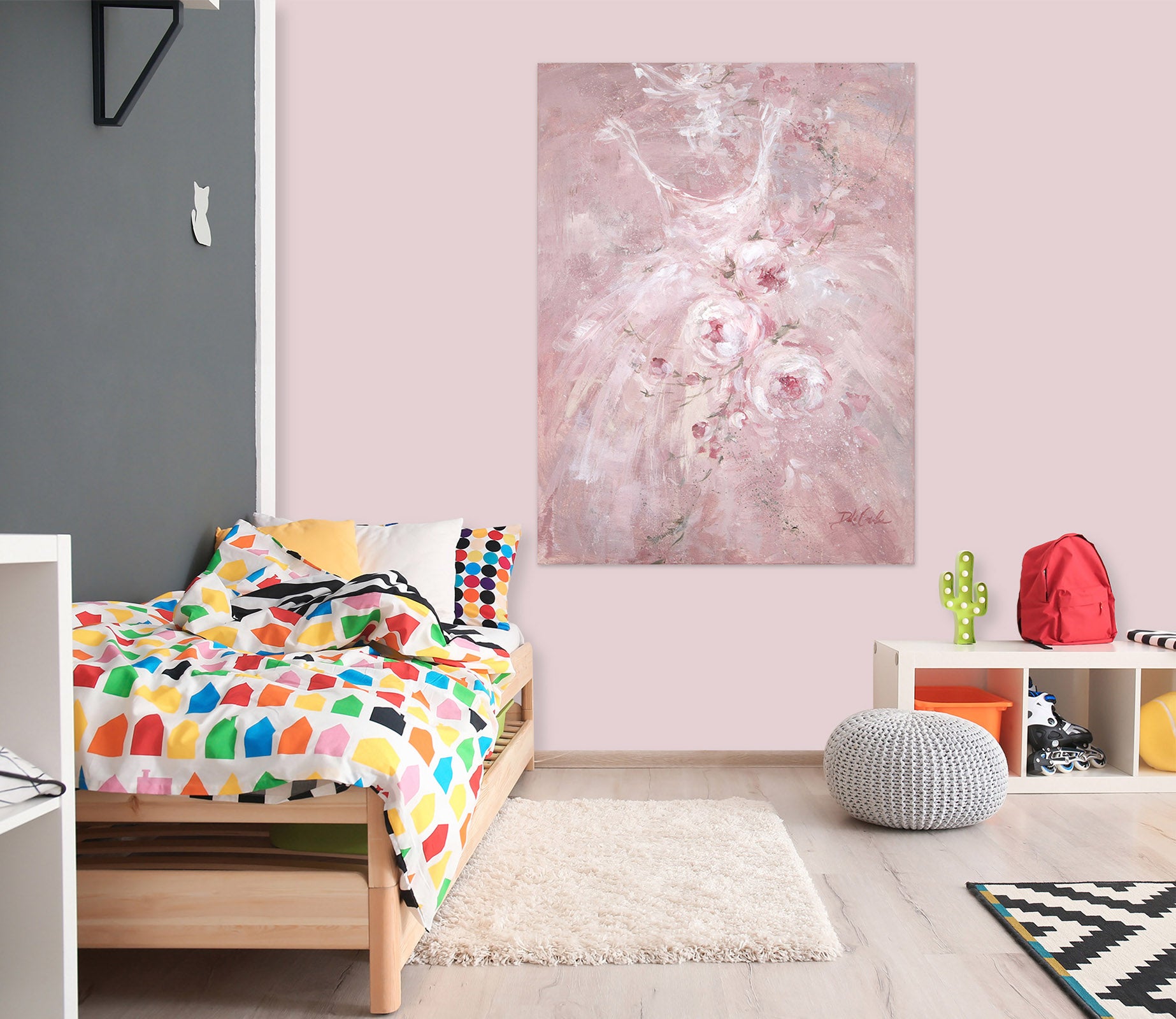 3D Pink White Flower Gauze Skirt 040 Debi Coules Wall Sticker