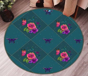 3D Flowers Purple Butterfly 83178 Rose Catherine Khan Rug Round Non Slip Rug Mat