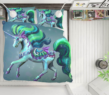 3D Green Unicorn 119 Rose Catherine Khan Bedding Bed Pillowcases Quilt Quiet Covers AJ Creativity Home 