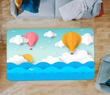 3D Waves Hot Air Balloon 29208 Non Slip Rug Mat