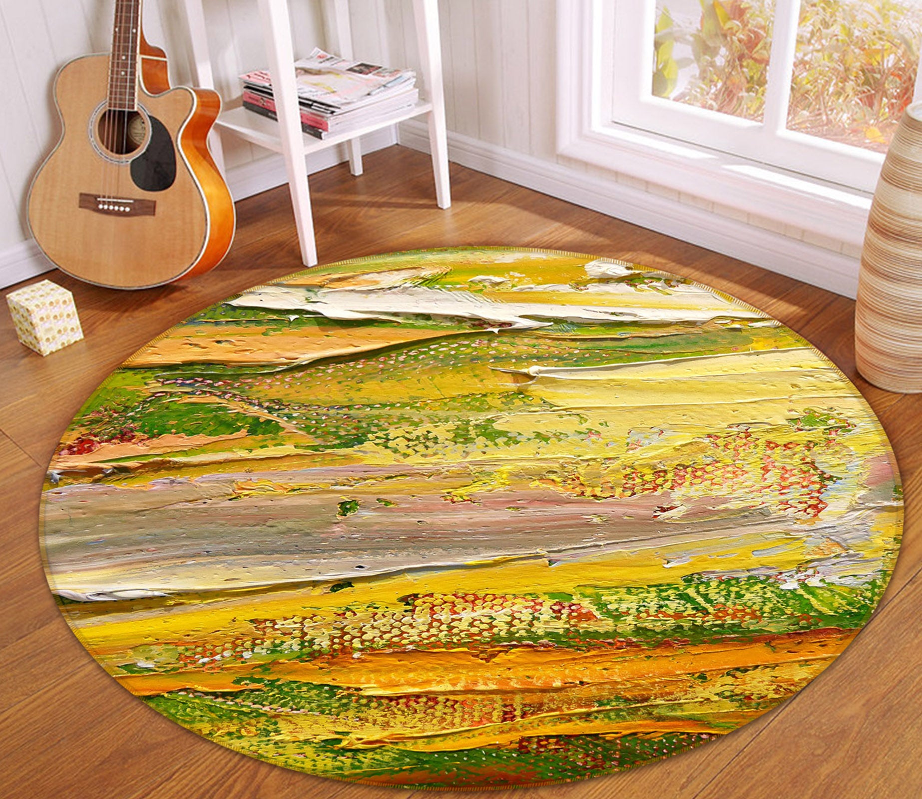 3D Yellow Field 71238 Round Non Slip Rug Mat