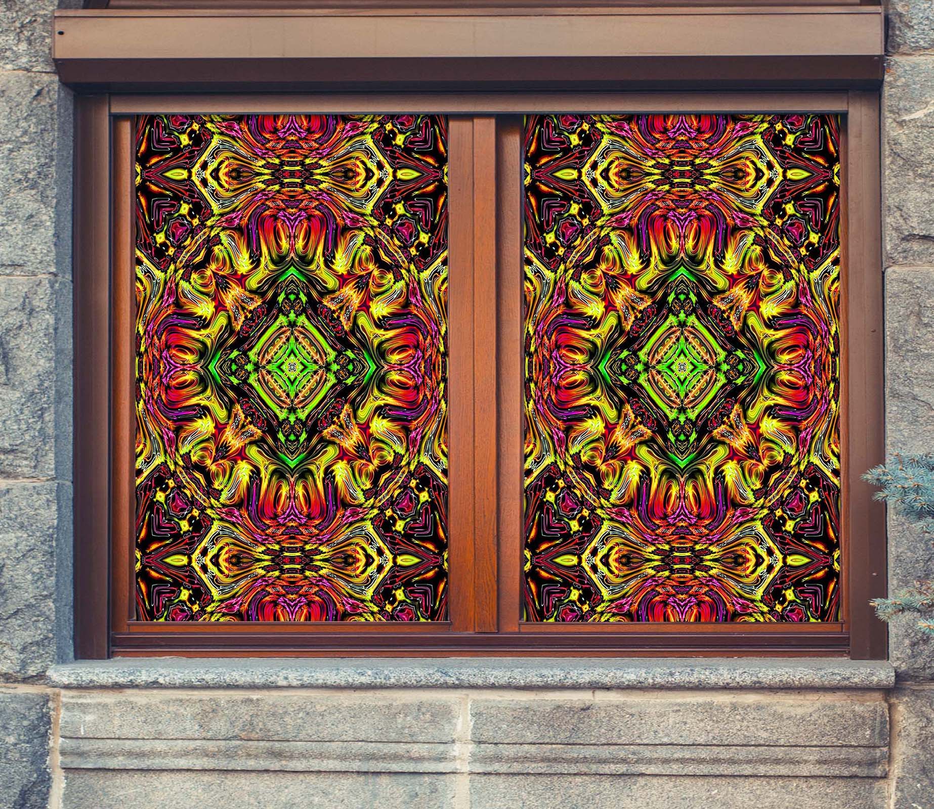 3D Red Symmetry 056 Window Film Print Sticker Cling Stained Glass UV Block