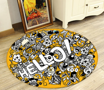 3D Cartoon Yellow Hello 81209 Round Non Slip Rug Mat