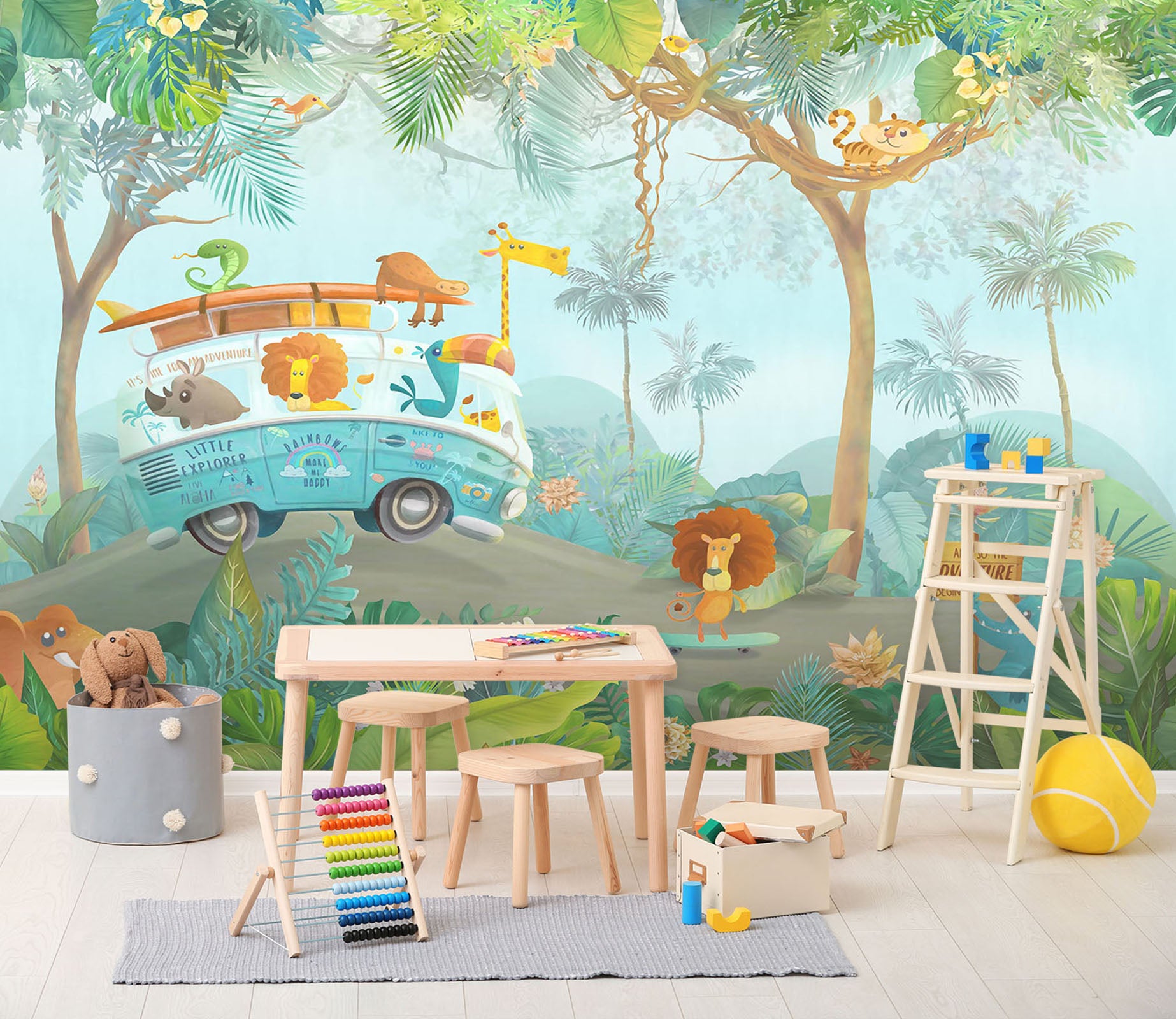 3D Lion Giraffe Car 274 Wall Murals