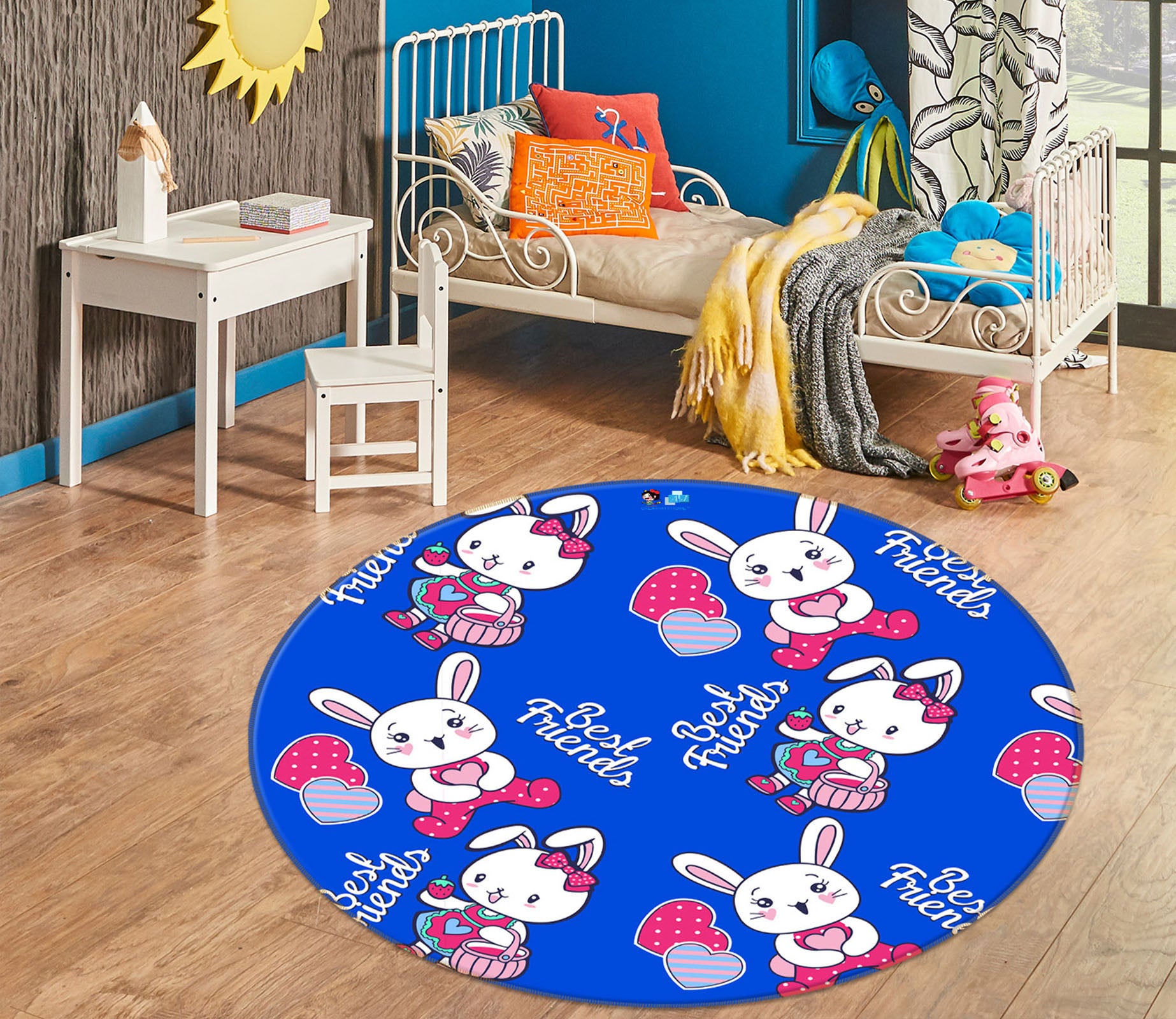 3D Rabbit Pattern 75062 Round Non Slip Rug Mat