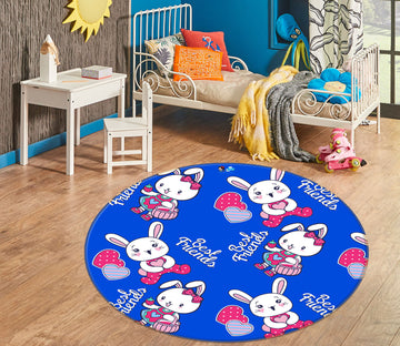3D Rabbit Pattern 75062 Round Non Slip Rug Mat