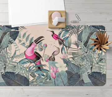 3D Pink Bird Leaves 988 Andrea Haase Desk Mat