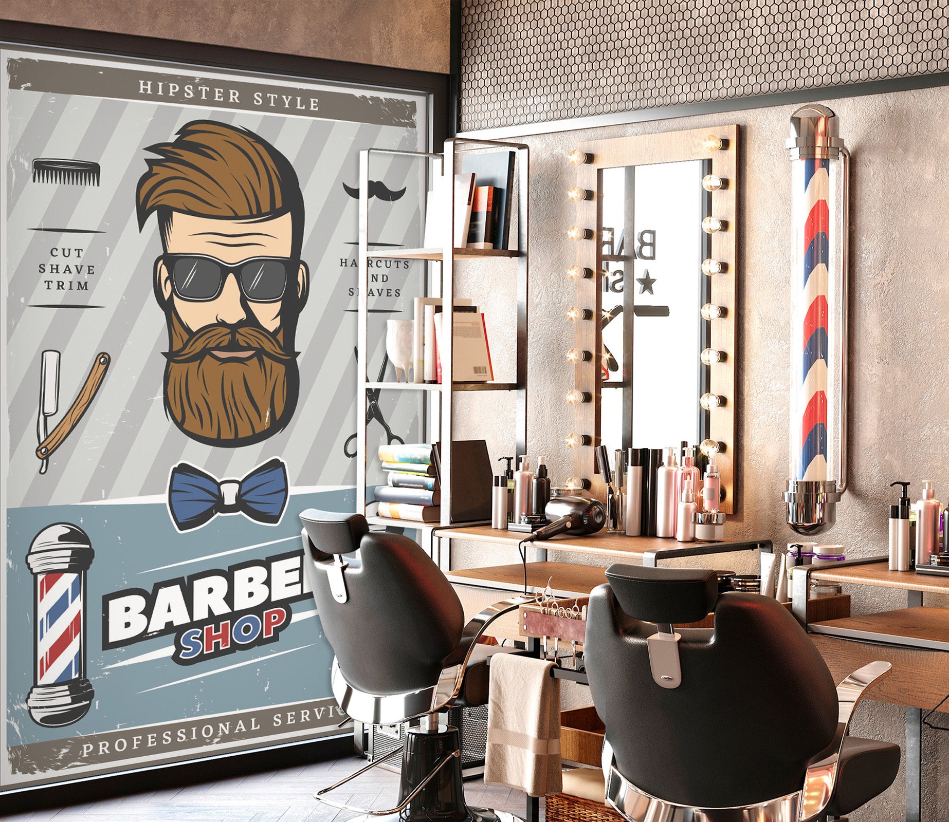 3D Bearded Man Bow 115212 Barber Shop Wall Murals