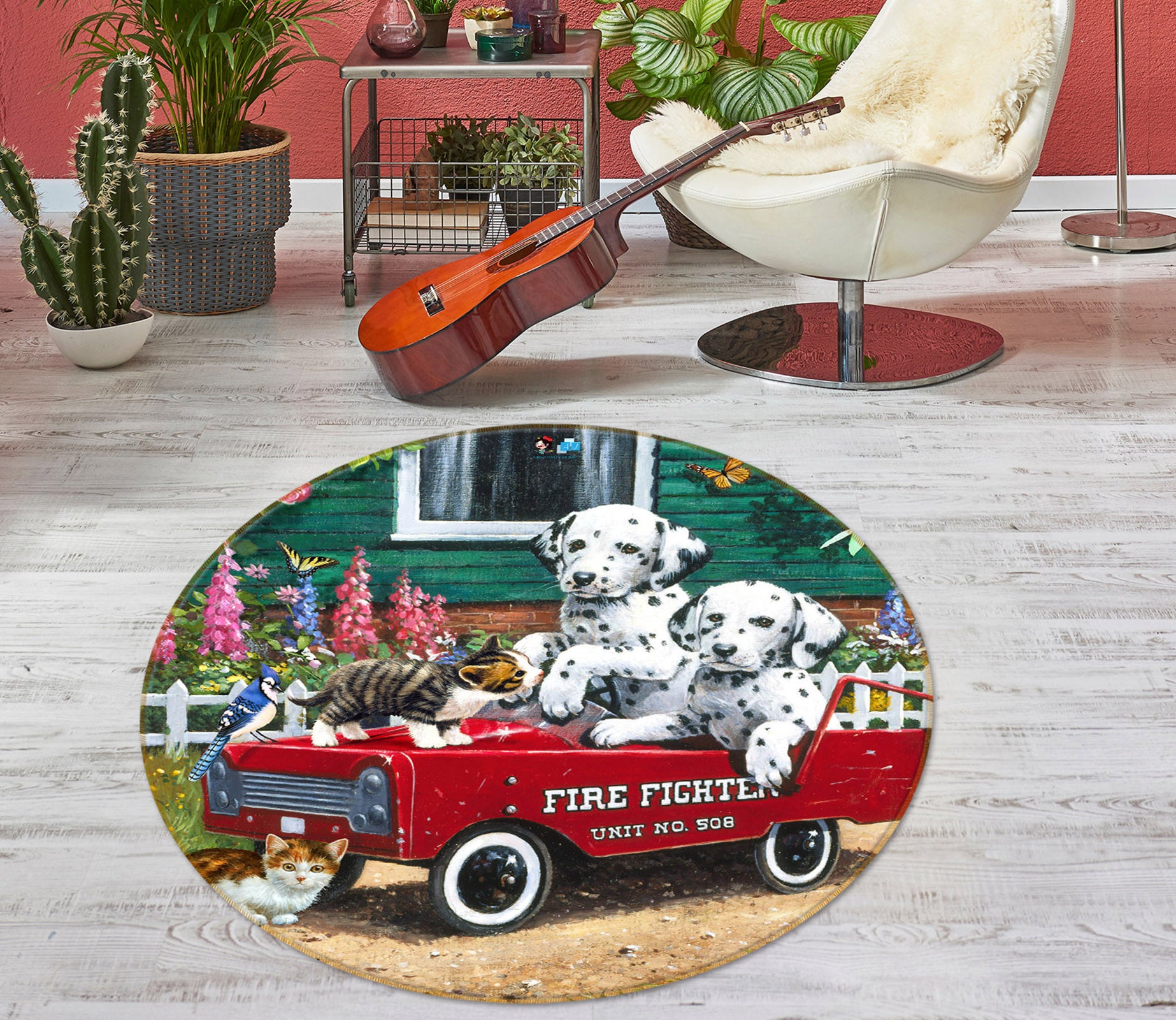 3D Cute Dog Car 038 Kevin Walsh Rug Round Non Slip Rug Mat
