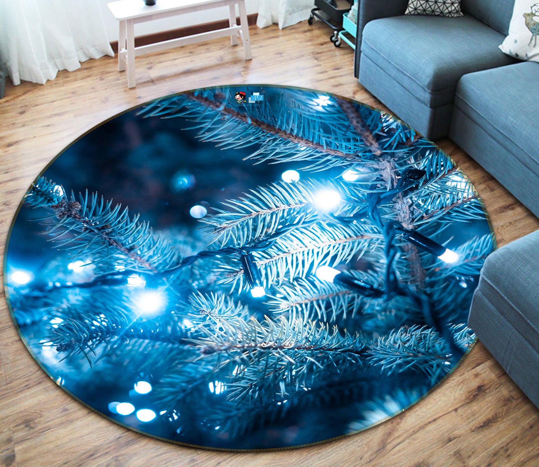 3D Branches 54108 Christmas Round Non Slip Rug Mat Xmas