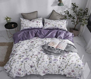3D Purple Floral 7091 Bed Pillowcases Quilt