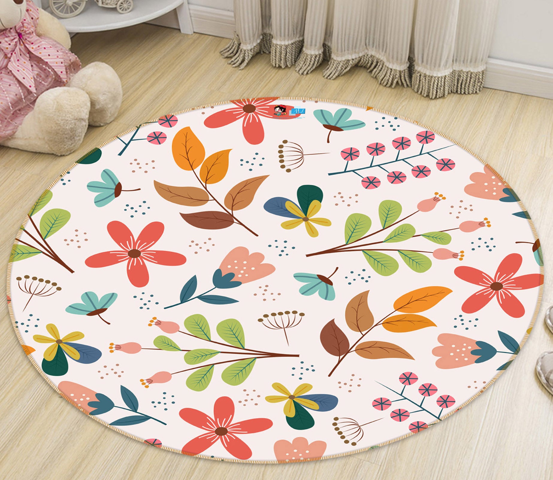 3D Color Leaf Pattern 71279 Round Non Slip Rug Mat