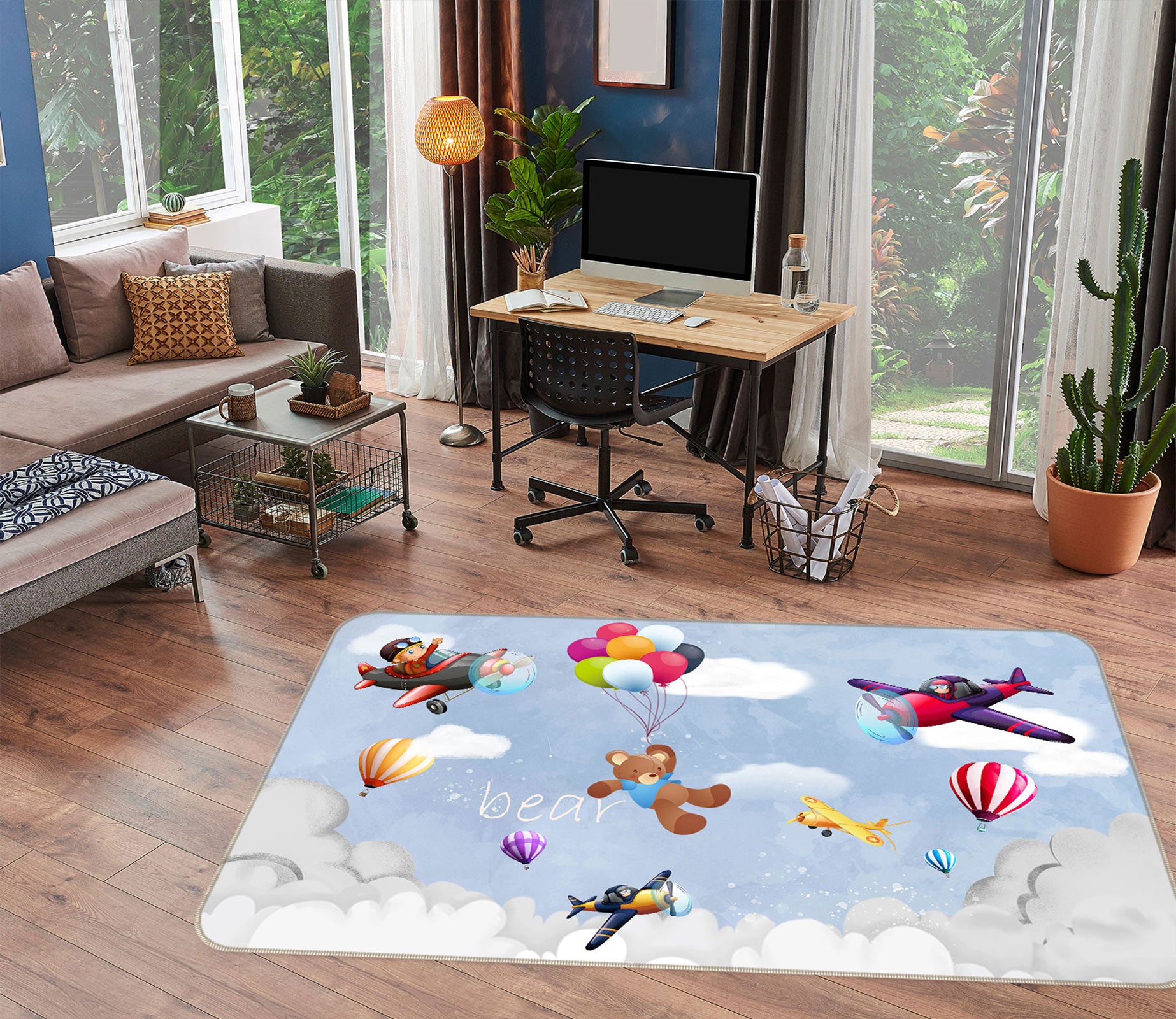 3D Airplane Hot Air Balloon Raging 77239 Non Slip Rug Mat
